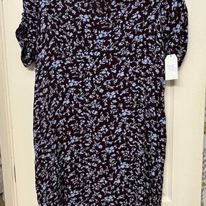 Time and Tru Black and Blue Floral Dress with Pockets